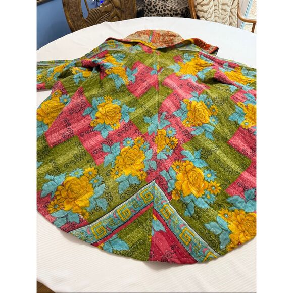 Kantha Patchwork Kimono Jacket Reversible Colorful Boho Patch Pockets O/S - Picture 16 of 16